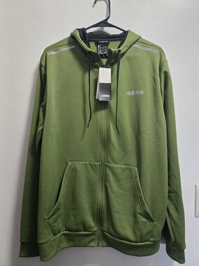 adidas Men's Olive Green Full-Zip Hoodie Sweater